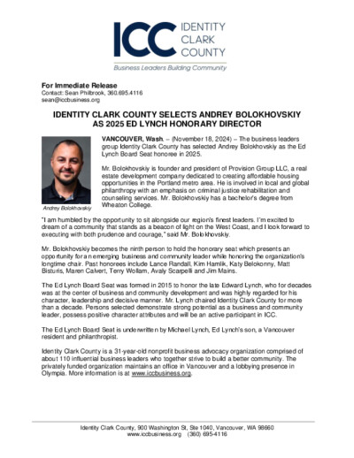 Identity Clark County Selects Andrey Bolokhovskiy as 2025 Ed Lynch Honorary Director