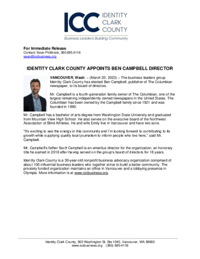 Identity Clark County Appoints Ben Campbell Director