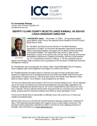 Identity Clark County Selects Lance Randall as 2024 Ed Lynch Honorary Director