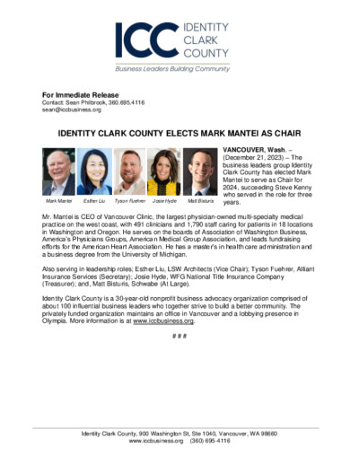 Identity Clark County Elects Mark Mantei as Chair