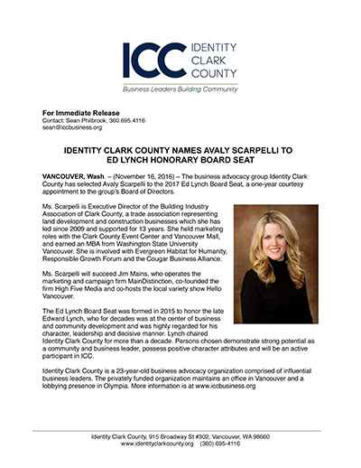 Identity Clark County names Avaly Scarpelli to Ed Lynch Honorary Board Seat