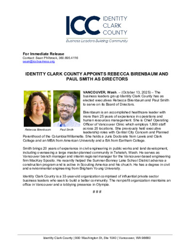 Identity Clark County Appoints Rebecca Birenbaum and Paul Smith as Directors