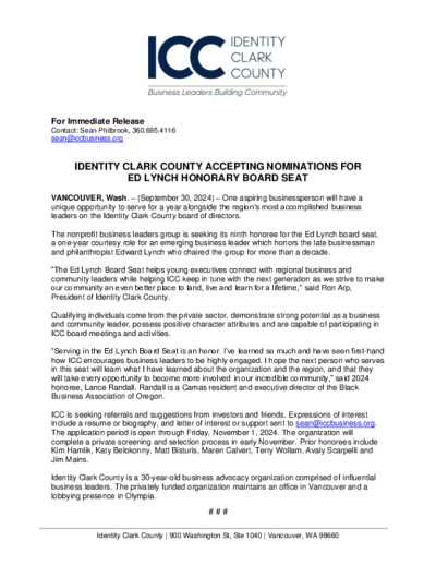 Identity Clark County Accepting Nominations for Ed Lynch Honorary Board Seat