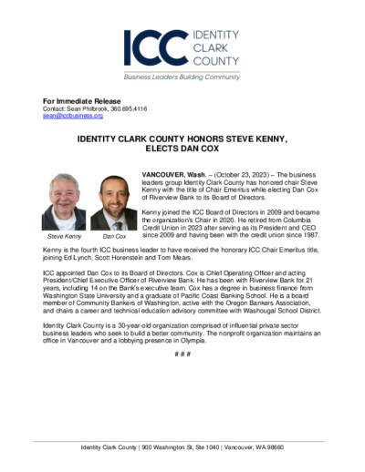 Identity Clark County Honors Steve Kenny, Elects Dan Cox
